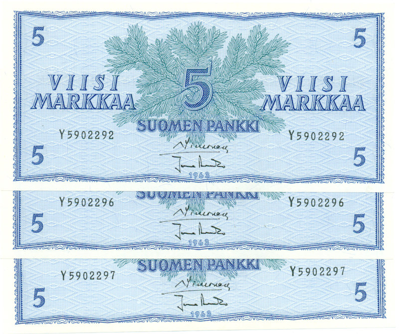 5 Markkaa 1963 Y590229X kl.8